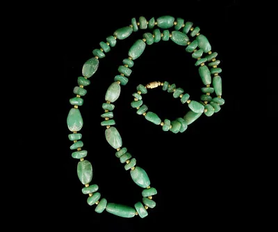 Vintage Gold Filled Aventurine Gemstone Gold Bead 70s Beaded Necklace 30” • $119.99