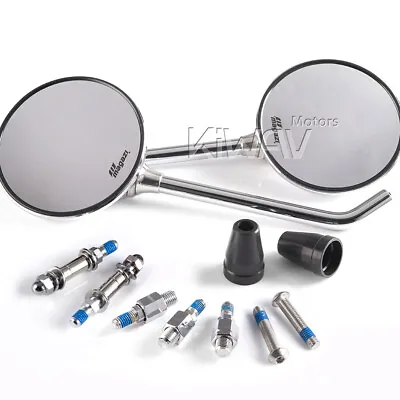 Magazi Mirrors Steel Metal Roundie Round Shape Chrome 10mm & 5/16  Motorcycle ε • $85.40