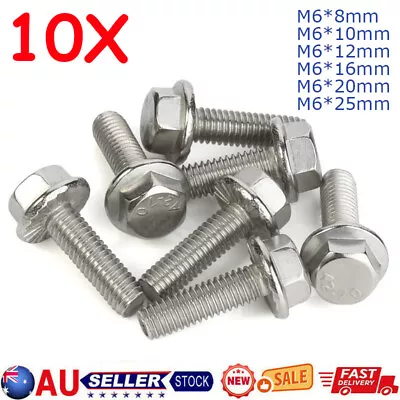 M6 Flanged Hex Head Bolts Flange Hexagon Screws Stainless Steel Fully Threaded • $10.69