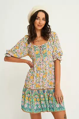 $175 • Buy Size 12 Arnhem Stella Playdress In Fennel - Mini Floral Boho Prairie Bohemian