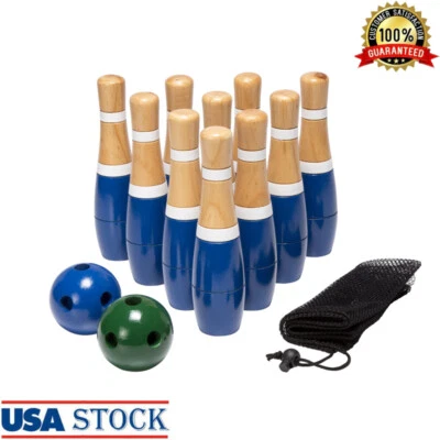 $35.63 • Buy Wood Bowling Set 10 Pins Balls Game W/ Bag Indoor/Outdoor Colored Toy Childrens