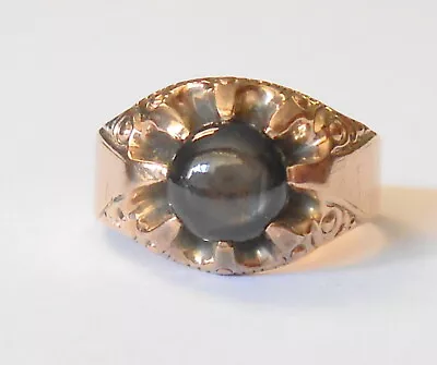 Vintage 2ct Cabochon Black Sapphire 14K Yellow Gold Mens Wide Ring Size 11 • $595