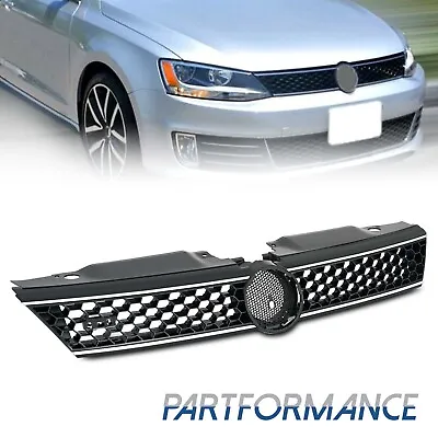 Front Grille Trim Gloss Black Honeycomb W/Chrome For 2011-14 VW Jetta Hex  • $46.03