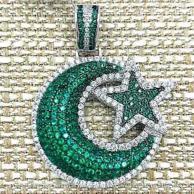 2Ct Round Lab Created Green Emerald Moon And Star Pendant 14K White Gold Plated • $139.49