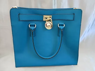 Michael Kors Hamilton Large Turquoise Saffiano Leather Tote Bag Gold Hardware • $150