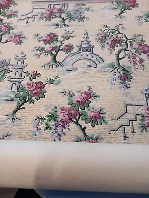 £2 • Buy Vintage Wallpaper Roll. Japanese Garden Motif In Soft Colours