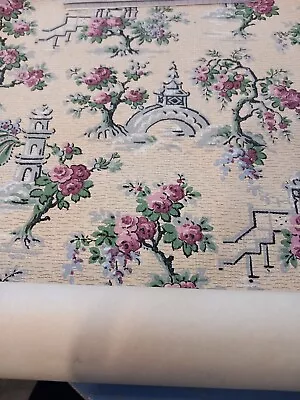 £2 • Buy Vintage Wallpaper Roll. Japanese Garden Motif In Soft Colours