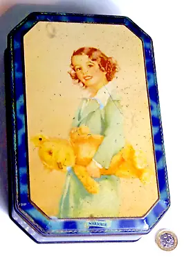 RARE ANTIQUE JACOBS BISCUIT TIN GIRL & TEDDY BEAR 1920s. • £19.99
