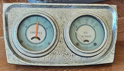 Vintage Stewart Warner Twin Blue 2 Gauge Panel Oil Pressure & Amp Gauge  • $45