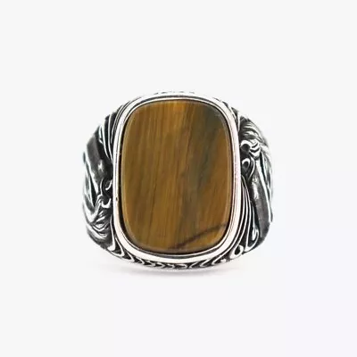 Sterling Silver 925 Metal Purity Tiger Eye Gemstone Handmade Men's Ring • $47.49