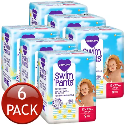 6 X Babylove Swim Pants Large 12-22Kg Unisex Disposable Nappies Nappy 9 Pack • $270.48