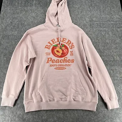 Justin Bieber Mens Pink Peaches Graphic Hoodie Size L • $16.99