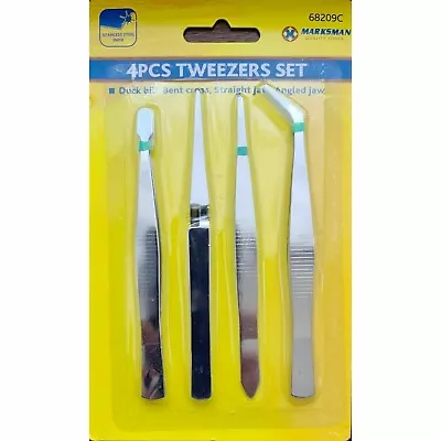 4pc Precision Tweezers Set  Angled Craft Household Model Making Art Sewing  • £2.85