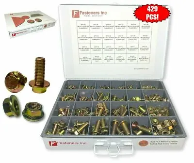 Grade 10.9 Metric Flange Bolt & Flange Nut Assortment 429 Piece Kit Yellow Zinc • $124.99