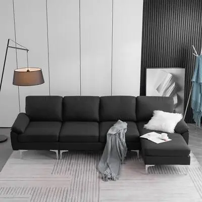 Modern Large Sectional Sofa L Shape Couch With Chaise  Silver Metal Legs • $469.89