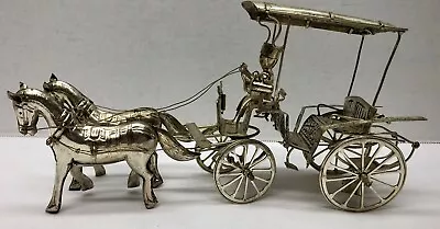 Vintage Wrapped Wire Repoussé Silver Horse Carriage Art Sculpture Victorian • $50