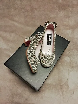 MARTA JONSSON Animal Leopard Print Suede Leather Bow Infant High Heels 7.5 25 • £29.99