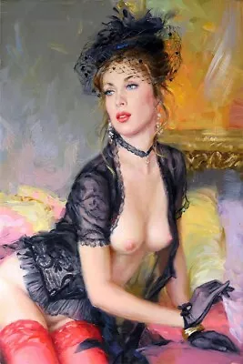 H281 Modern Hand-painted People Portrait Oil Painting Sexy Woman On Canvas • £49.75