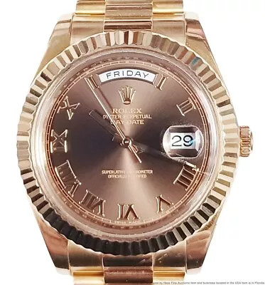 Mens Rolex President 218235 18K Everose Gold Chocolate Dial Watch Box Papers • $37900