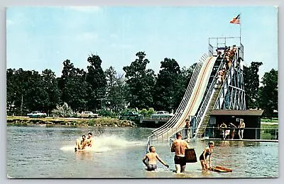 Mahomet Illinois~Long Line @ Sea Slide In Lake Of The Woods~1950s Postcard • $10