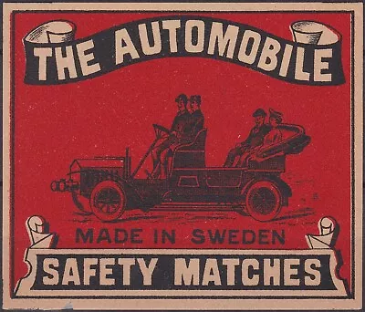 Old Matchbox Label Sweden The Automobile PACKET SIZE 7.6 X 6.4 Cm • $3