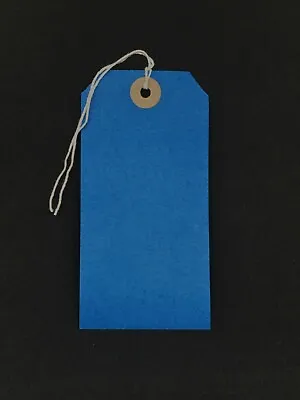 Blue Strung Tie On Tags Labels Retail Luggage Tags With String 70mm X 35mm • £0.99