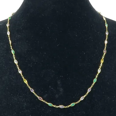 NYJEWEL 14k Yellow Gold By Yard Style Multi Color Gemstone 3mm Wide Necklace 17  • $899