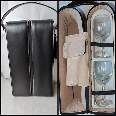 Bey-Berk Leather Portable Travel Wine Caddy 2 Glasses Stopper & Opener GUC! • $46.99