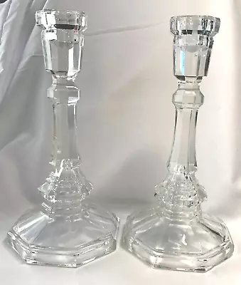 Vintage Crystal Accents Pair Candle Holders 7.5  Hexagon • $19.97