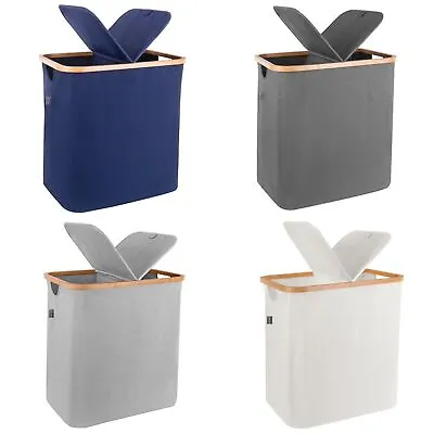 Laundry Basket - 88L Divided Canvas Collapsible Washing Basket With Lid • £19.99