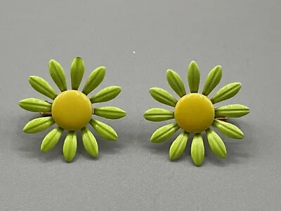Vintage Green And Yellow Daisy Clip On Earrings “Free Shipping” • $12.95
