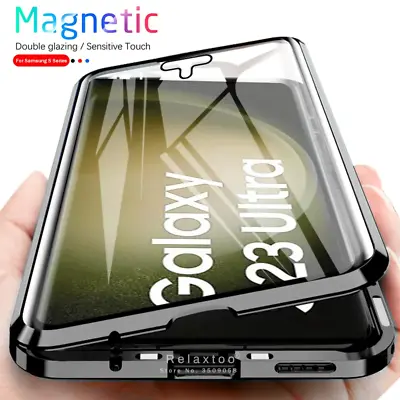 For Samsung S23 Ultra S22 S21 S20 FE Magnetic Adsorption Double Sided Glass Case • $8.99