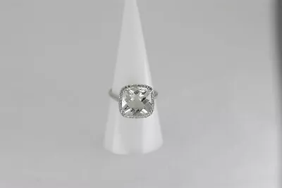 14K White Gold Vintage Size 7.75 Green Amethyst & Diamond Ring 0.12 Cttw • $352