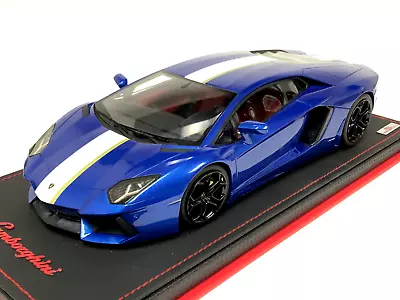 1/18 MR Collection Lamborghini Aventador LP700 Blue Balboni Stripe Leather Base • $499.95