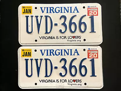 2020 Virginia License Plate Pair UVD-3661 ......... VIRGINIA IS FOR LOVERS • $6.95