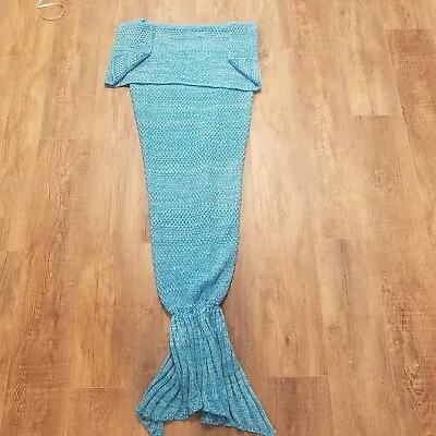 Mermaid Tail Knit Crochet Cozy Blanket Adult Child Girls Blue Teal  • £9.59