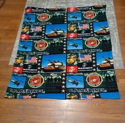 U.S. Marine Corps Fleece Blanket Throw All-over Print Black Back 58 X68  • $13.99