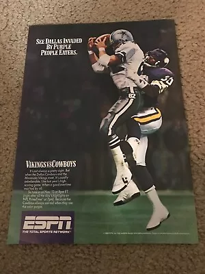 1988 ESPN FOOTBALL Poster Print Ad DALLAS COWBOYS Vs MINNESOTA VIKINGS 1980s • $7.99