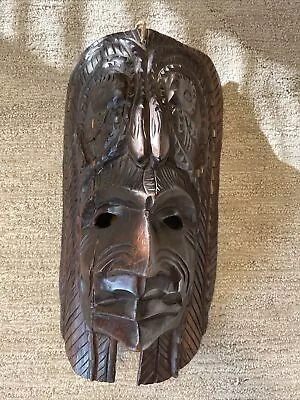 Vintage 1960's Guatemalan Mayan Wood Tribal Mask With Birds And Snake Headdress • $149.99