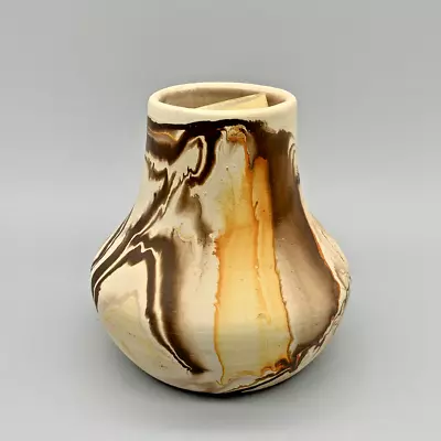 Vintage Nemadji Earth Art Pottery Clay Vase Orange Brown Tan Marbled Swirl USA • $25.97