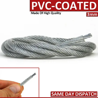 £0.99 • Buy 3mm 7x7 Galvanised Steel PVC Rubber Coated Wire Rope Cable Balustrade Cable Metr