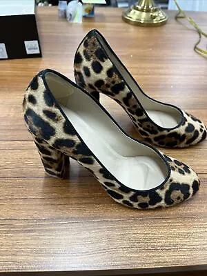 J. Crew Etta Leopard Chunky Heels Pumps Shoes Calf Hair Size 9 Italy • $75