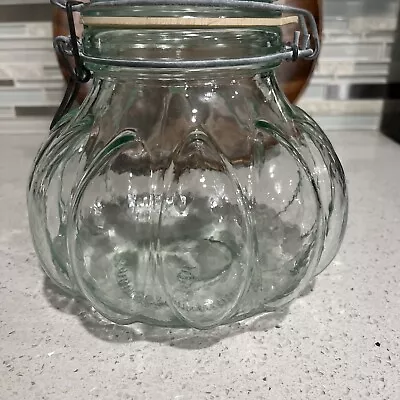 Made In Italy HERMETIC JAR PUMPKIN SHAPED WITH Wire LID VINTAGE LARGE Green Tint • $24.99