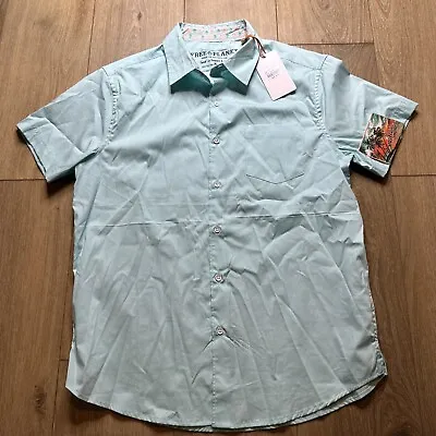Free Planet Shirt Mens Medium Aqua Blue Pocket Cotton Blend Surf Button Up NWT • $24