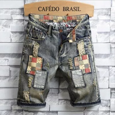 Fashion Men Shorts Rip Jeans Casual Half Pants Bike Shorts Patchwork Jeans Retro • $14.99