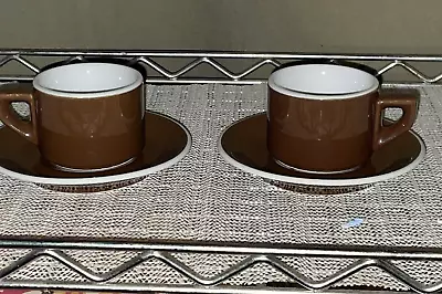 2 Vintage ACF ITALY  Chocolate Brown Espresso CUPS & SAUCERS  4 Oz MCM • $12