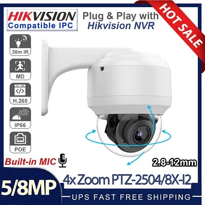 4K PTZ Hikvision Compatible HD 5MP 8MP 4x Zoom MIC IR IP Security Camera Outdoor • $94.07