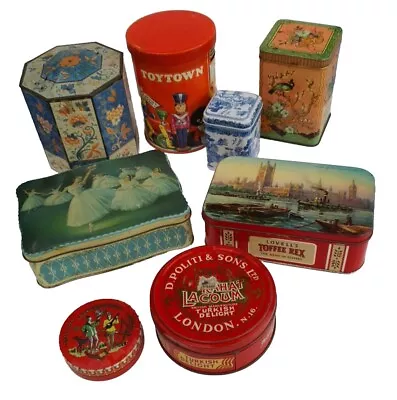 Vintage Job Lot Tins Toy Town Iced Gems Biscuits Tea Caddy Ballet Toffee Props  • £15