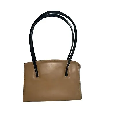 Vintage C. Valentino Handbag - Tan Leather With Black Shoulder Straps • $49.99