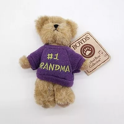 Boyds Bears Mini #1 Grandma Sweater Bear Thinkin' Of Ya Series 4” Message Plush • $19.99